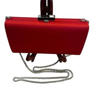 RODO Italy Red Satin Clutch / Shoulder Evening Bag w Silver Crystal Closure VGUC